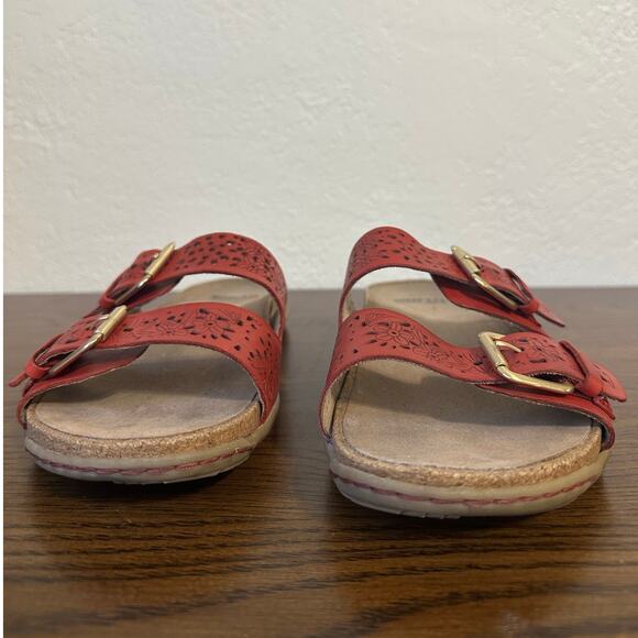 Earth Perforated Leather Slide Sandals Sand Antigua Bright Red - Picture 4 of 11